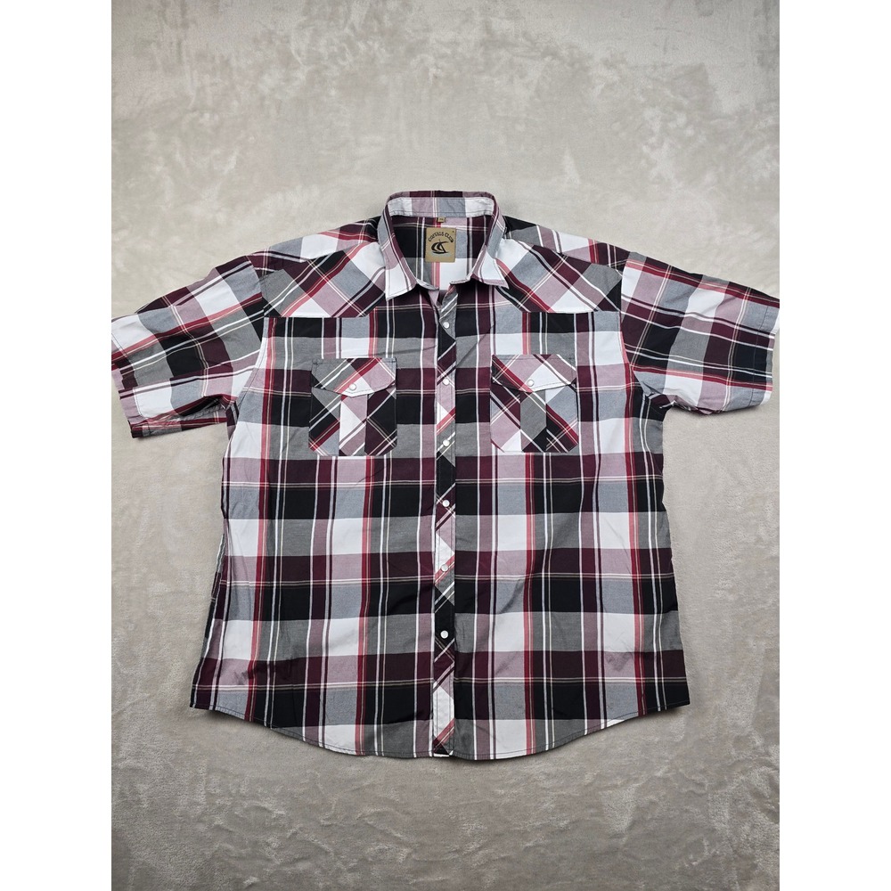 Coevals Club Western Shirt Mens 3XL Burgundy Plaid Short Sleeve Pearl Snap *Read